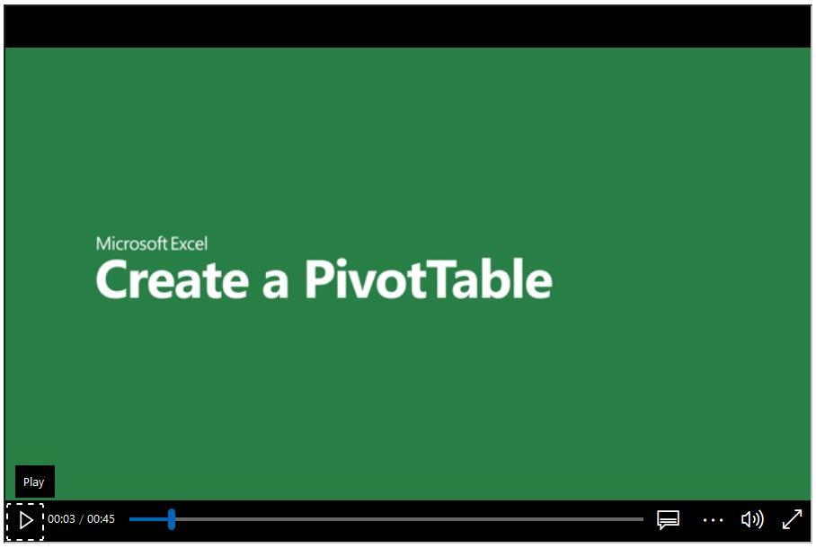 Screenshot of video about creating pivot tables.
